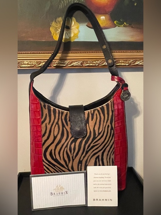 Brahmin Handbags - *RARE* Brahmin Burchelli Collection Red Leather & Calf Hair Kendall Bag